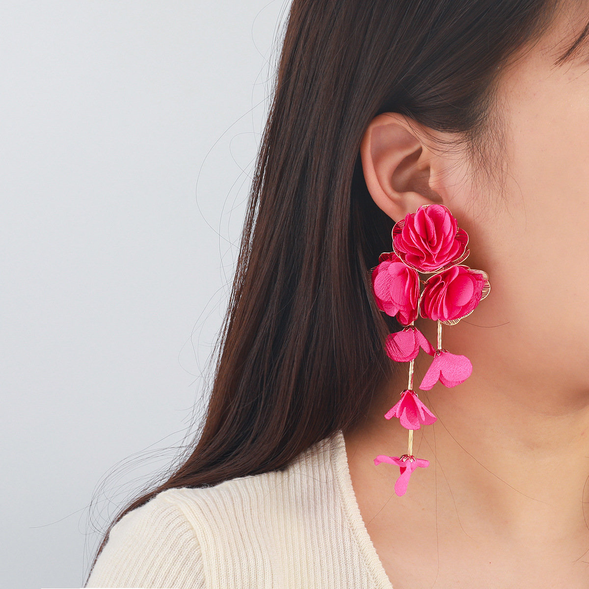 Chiffon flower multi-layer earrings summer beach vacation style drop earrings exaggerated ear accessories niche