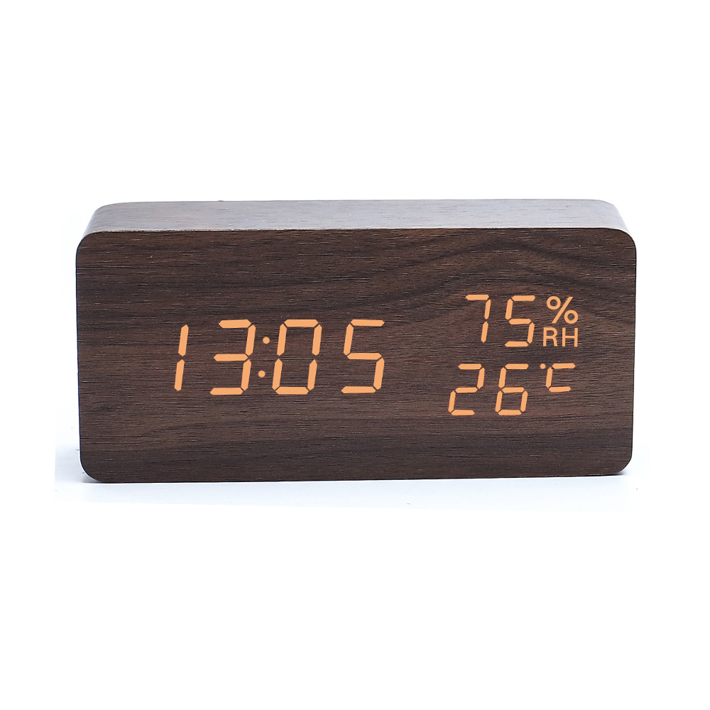 Wooden alarm clock LED student alarm clock, rechargeable digital display electronic alarm clock, wooden clock decoration