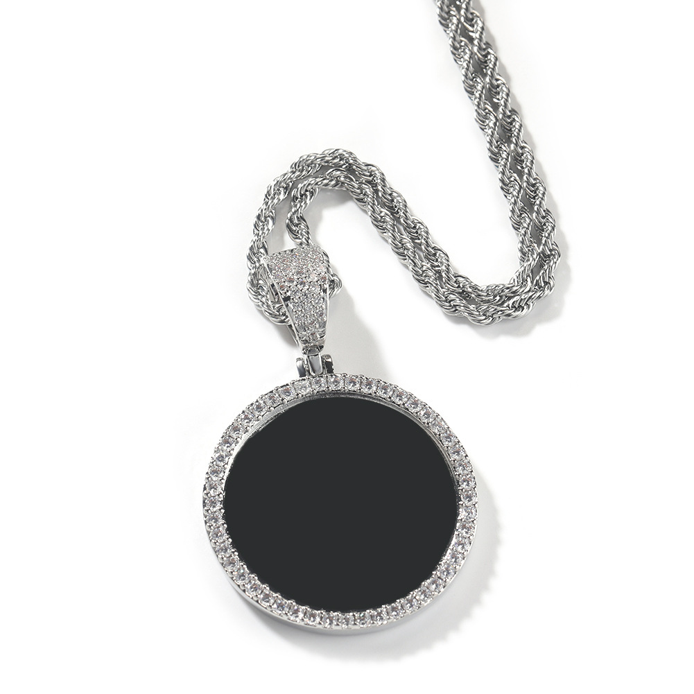 Hip Hop Photo Pendant Copper Inlaid Zircon Solid DIY Photo Necklace Accessories