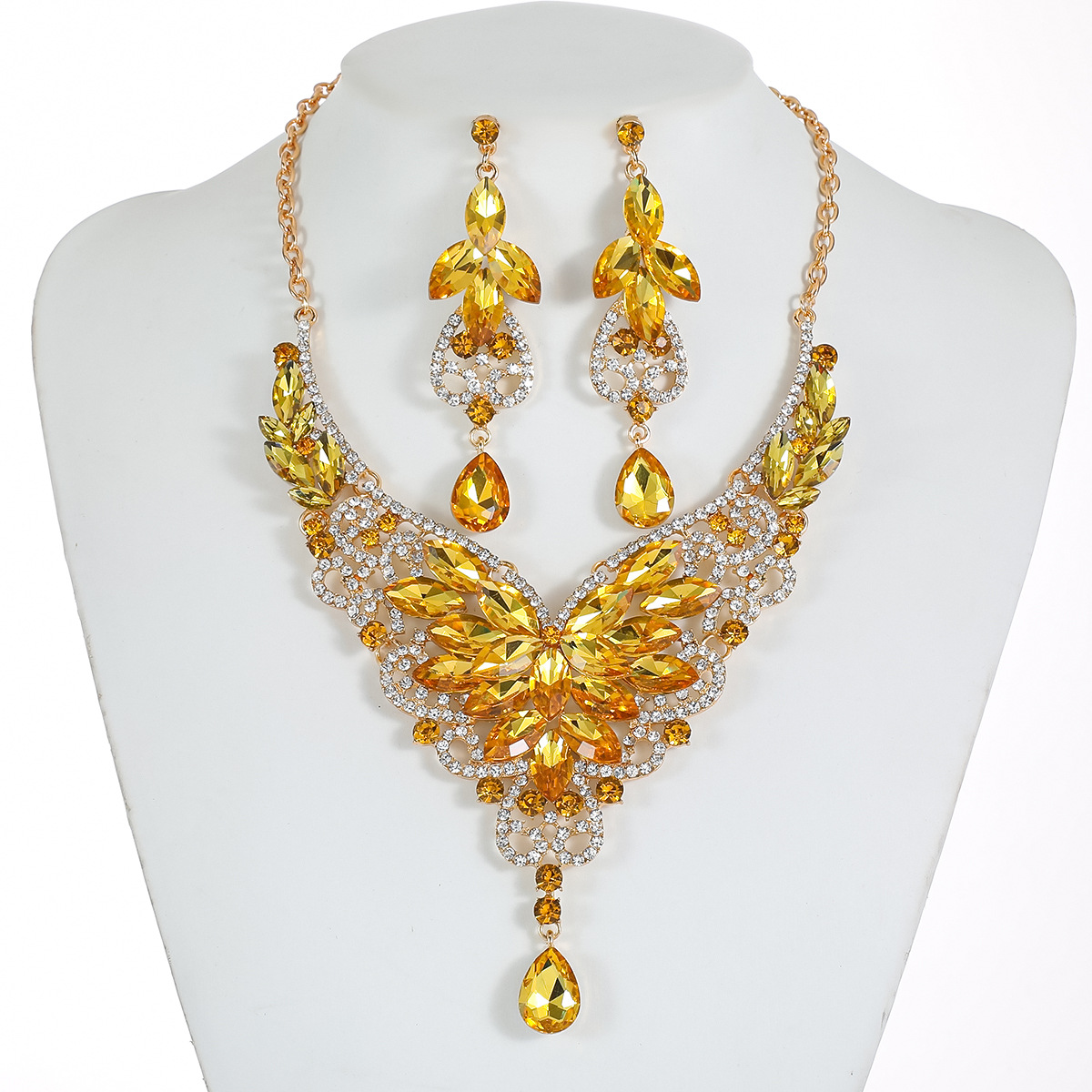 Crystal Gemstone Jewelry Necklace Set Women Accessories Crystal Gemstone