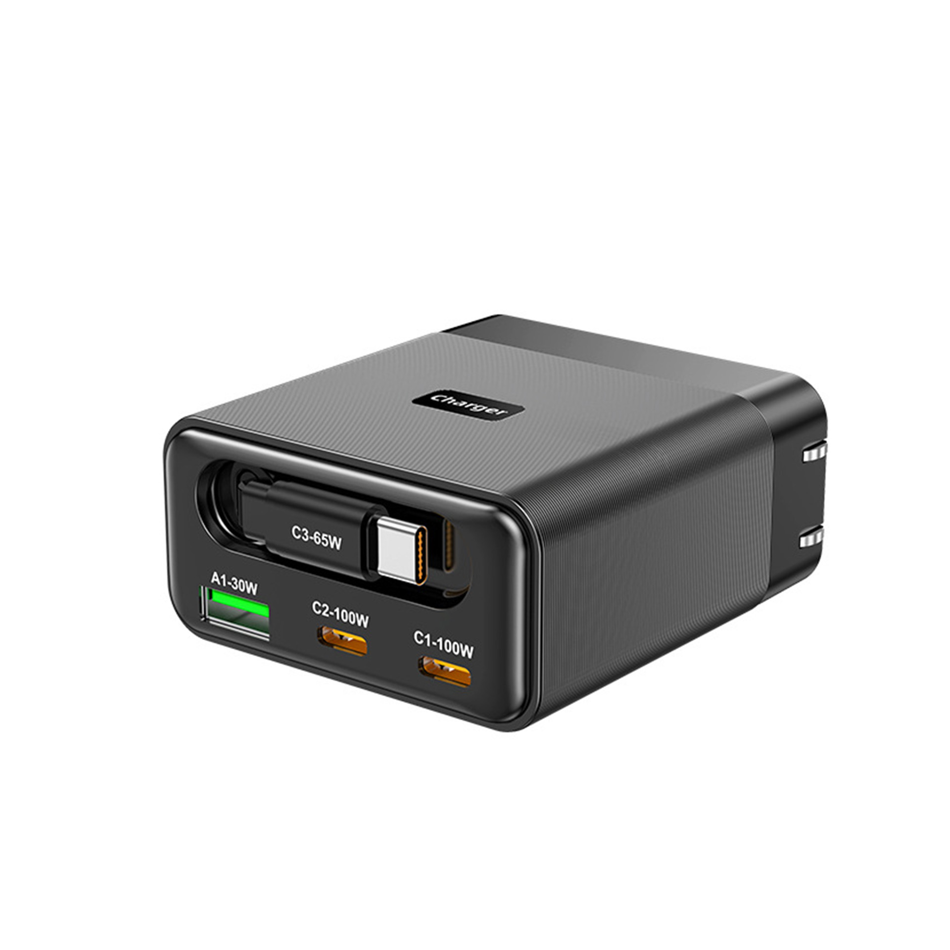 New 100W GaN Charger Multi-Port Fast Charger with Retractable Cable for Apple Phone