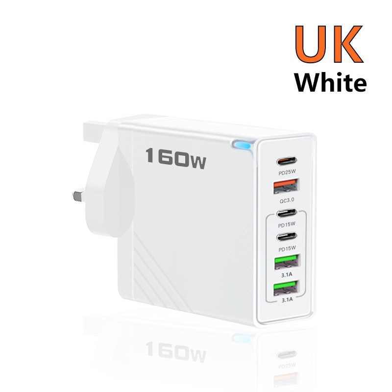 160W Multi-Port PD Fast Charger 3USB+3TYPE-C UK Plug for Apple Huawei Xiaomi Plug