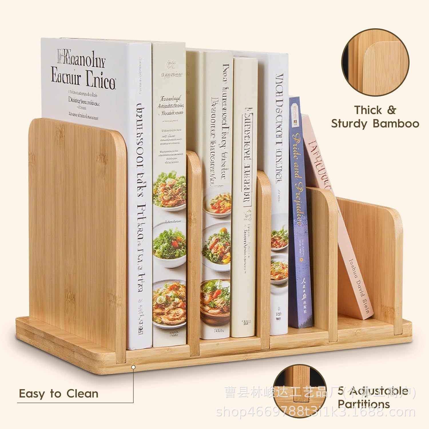 Desktop compartment book storage rack, bamboo wood multi-purpose book display stand, office desktop file organizer