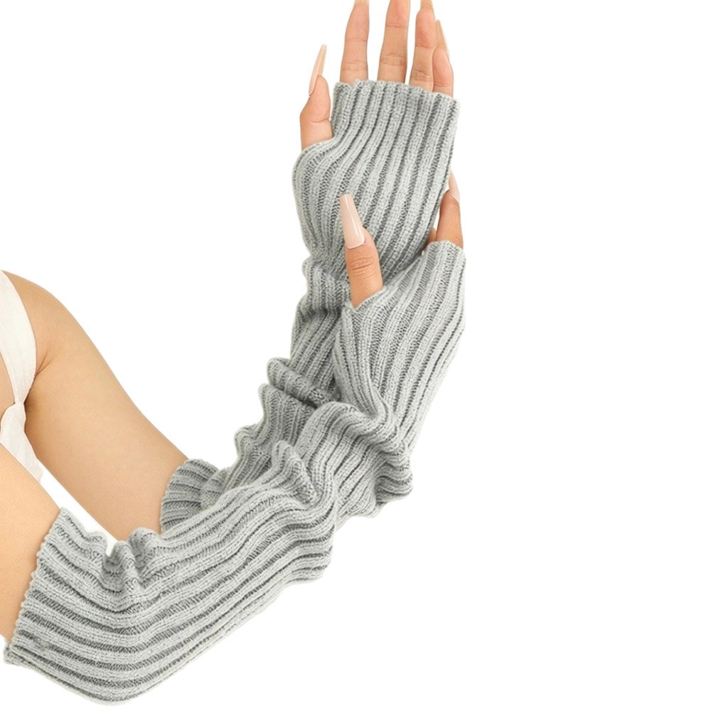 Gloves Women's Winter Long Autumn Winter Knit Fingerless Half Finger Gloves Knit Warm Sleeves