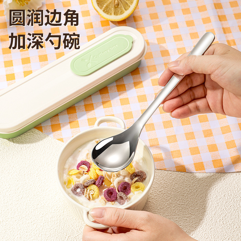 304 stainless steel cutlery set one person spoon chopsticks portable storage box takeaway office worker cutlery gift