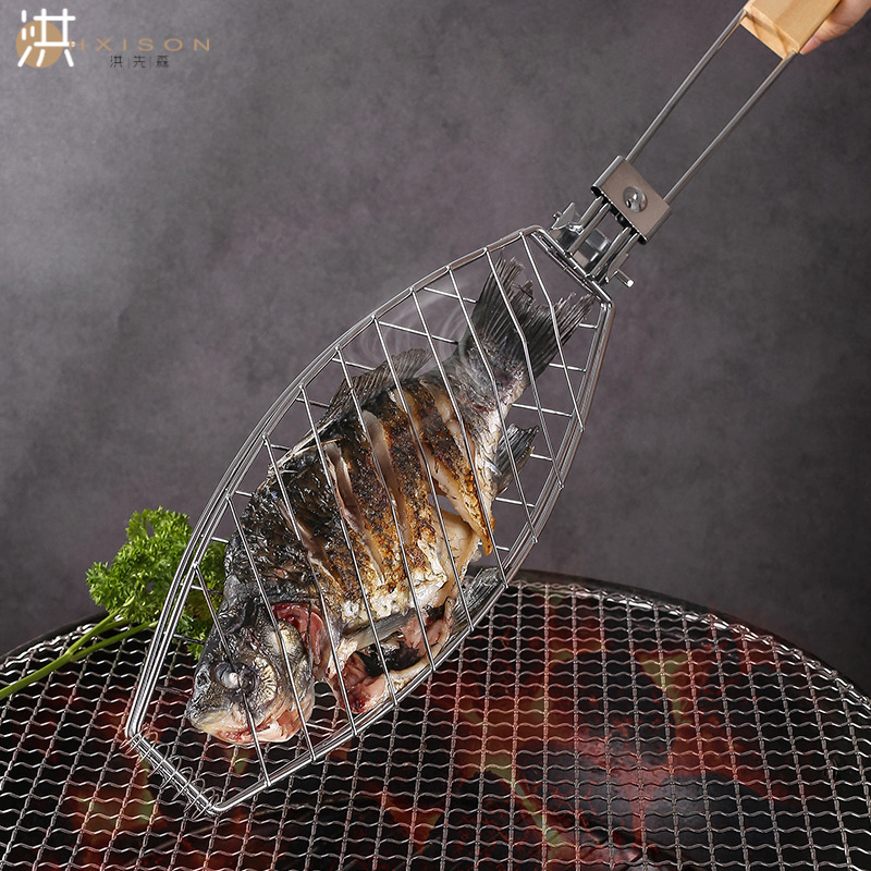Grilled fish clip, detachable bbq grill net, household multifunctional burger clip, grilled fish clip, heat-resistant barbecue clip tool, thickened
