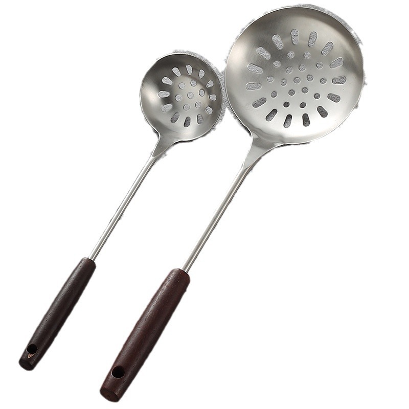 304 stainless steel spatula kitchenware set, wooden handle wok spatula, soup spoon, slotted spoon, kitchen tools