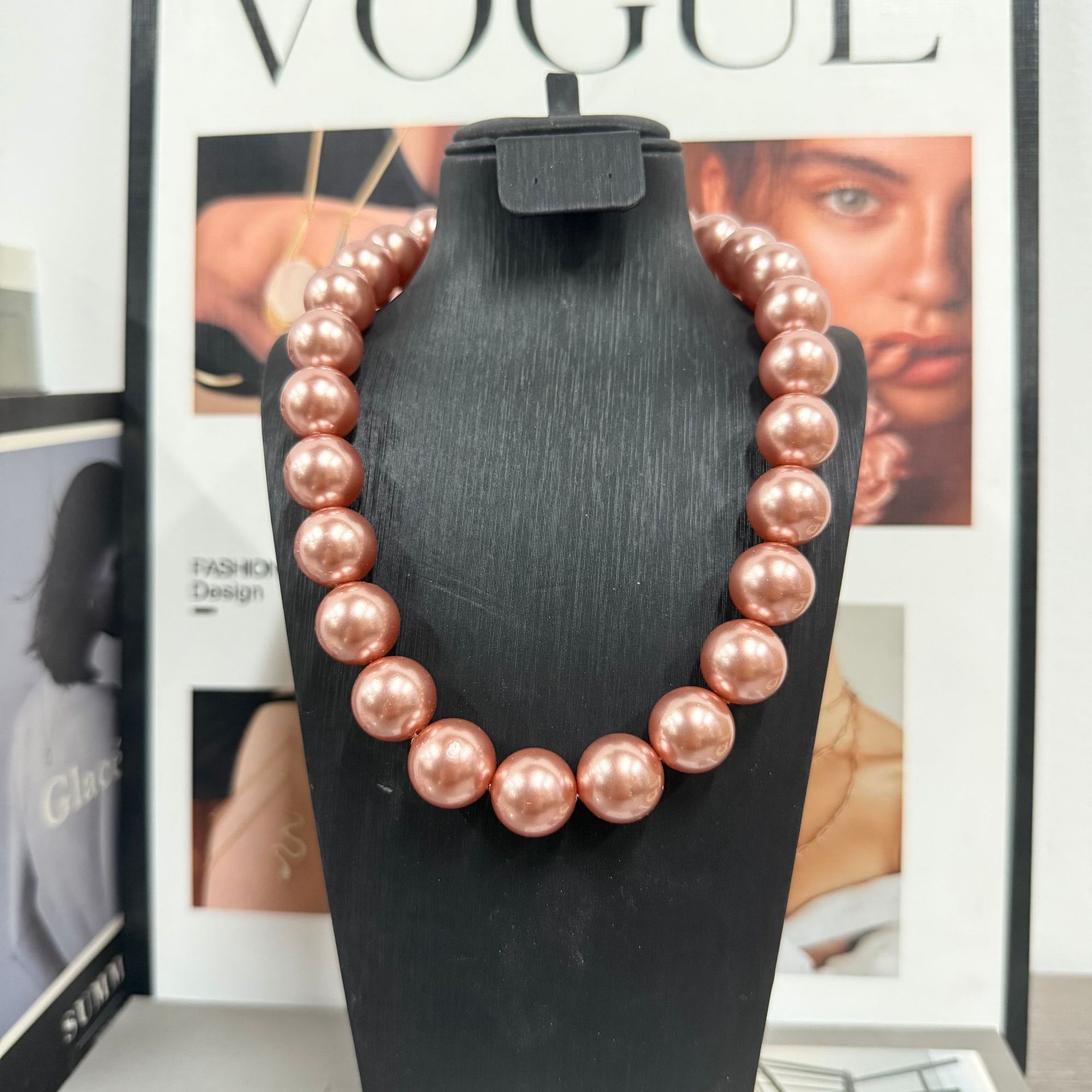 Imitation Swarovski Round Pearl Necklace for Women 14-16mm Large Size Necklace Clavicle Chain Accessories